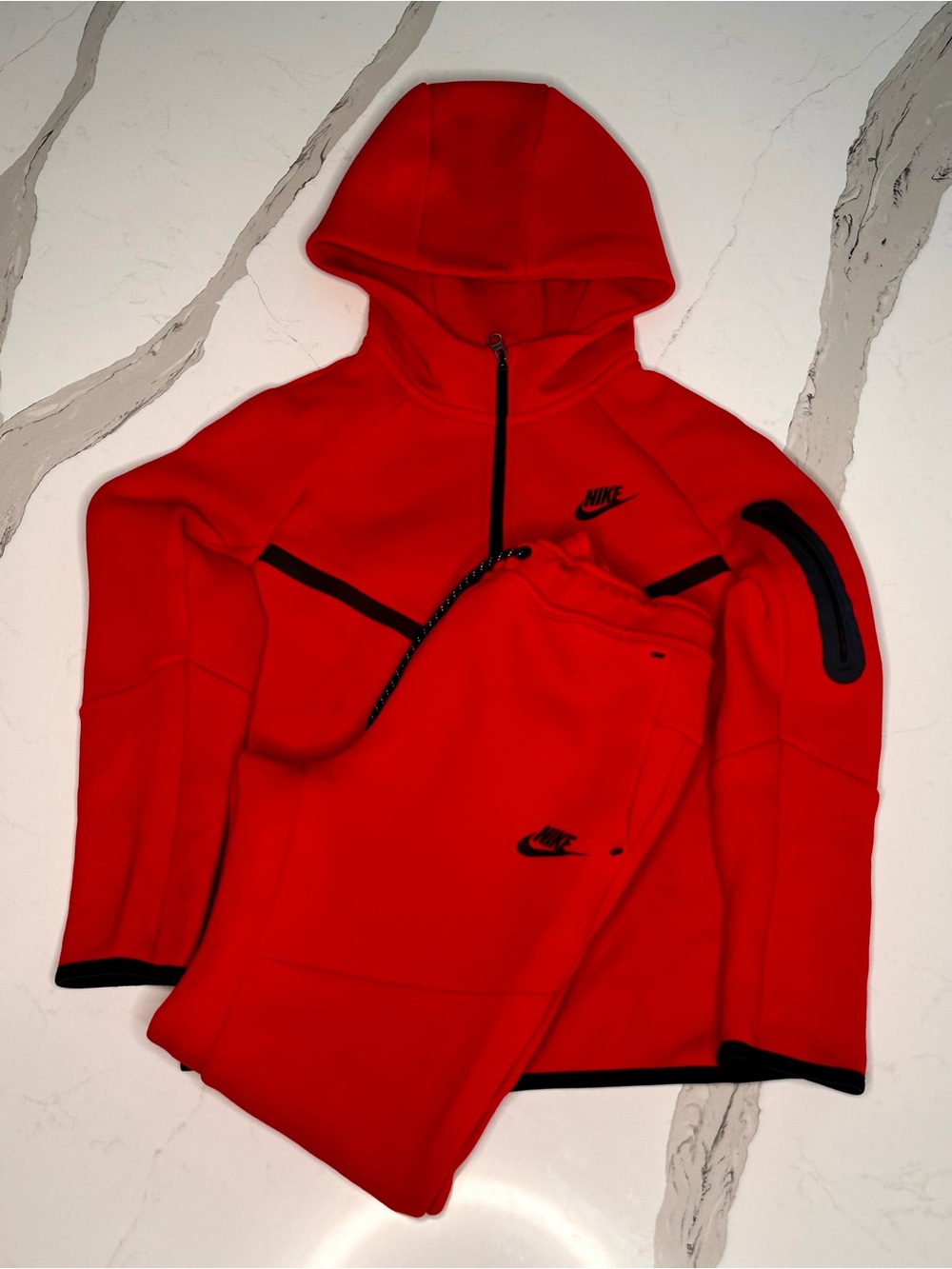 Nike Tech Red Kids Hooded Zip Sweatshirt with Matching Joggers - Large